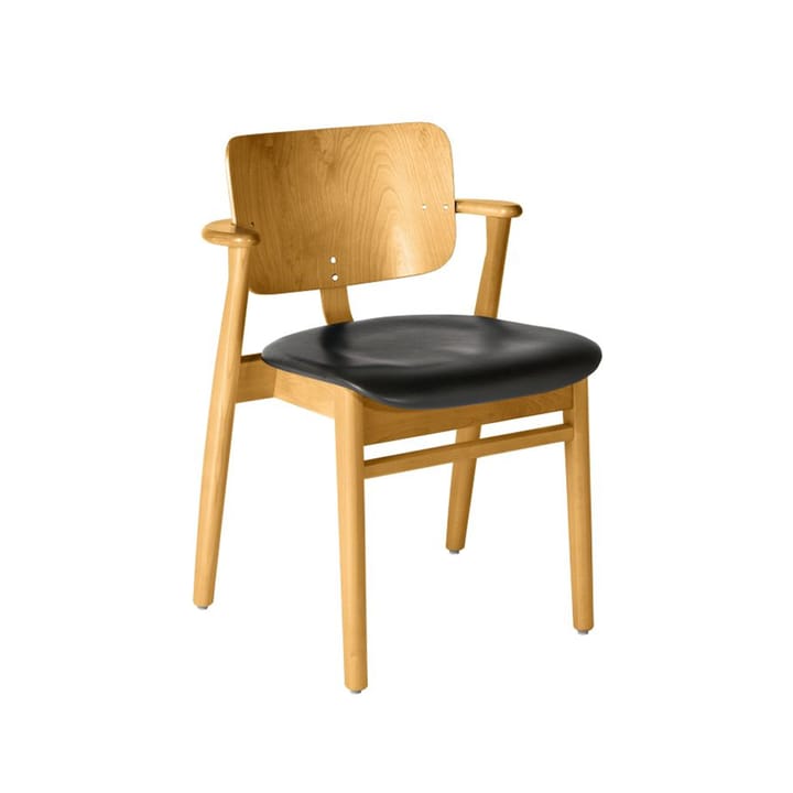 Domus stol - läder prestige svart-honungsbetsat björkstativ - Artek