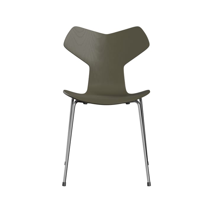 Grand Prix 3130 stol - Olive green-målad ask-kromat stålstativ - Fritz Hansen