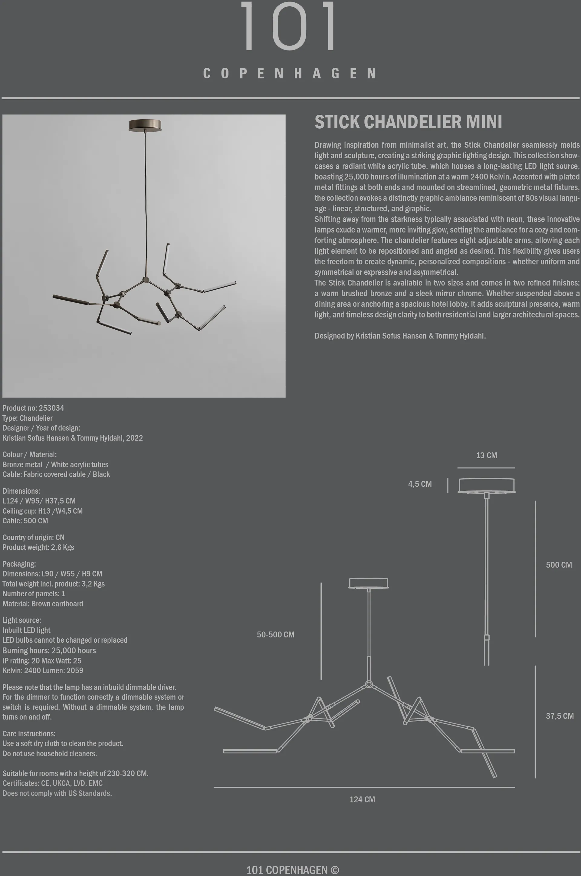 Stick chandelier takkrona mini, Bronze 101 Copenhagen