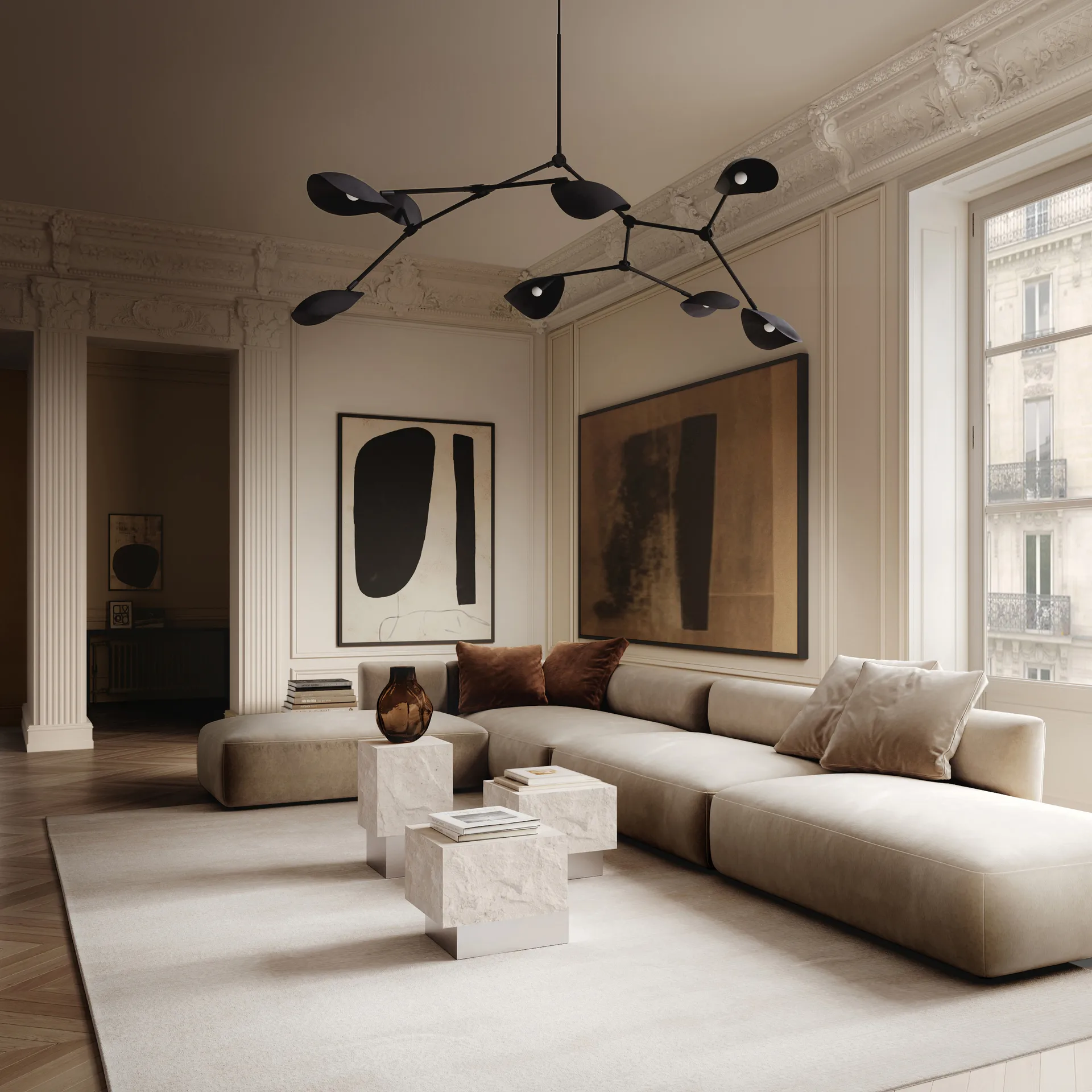 Temple sidobord low 42x40 cm, Chrome-limestone 101 Copenhagen