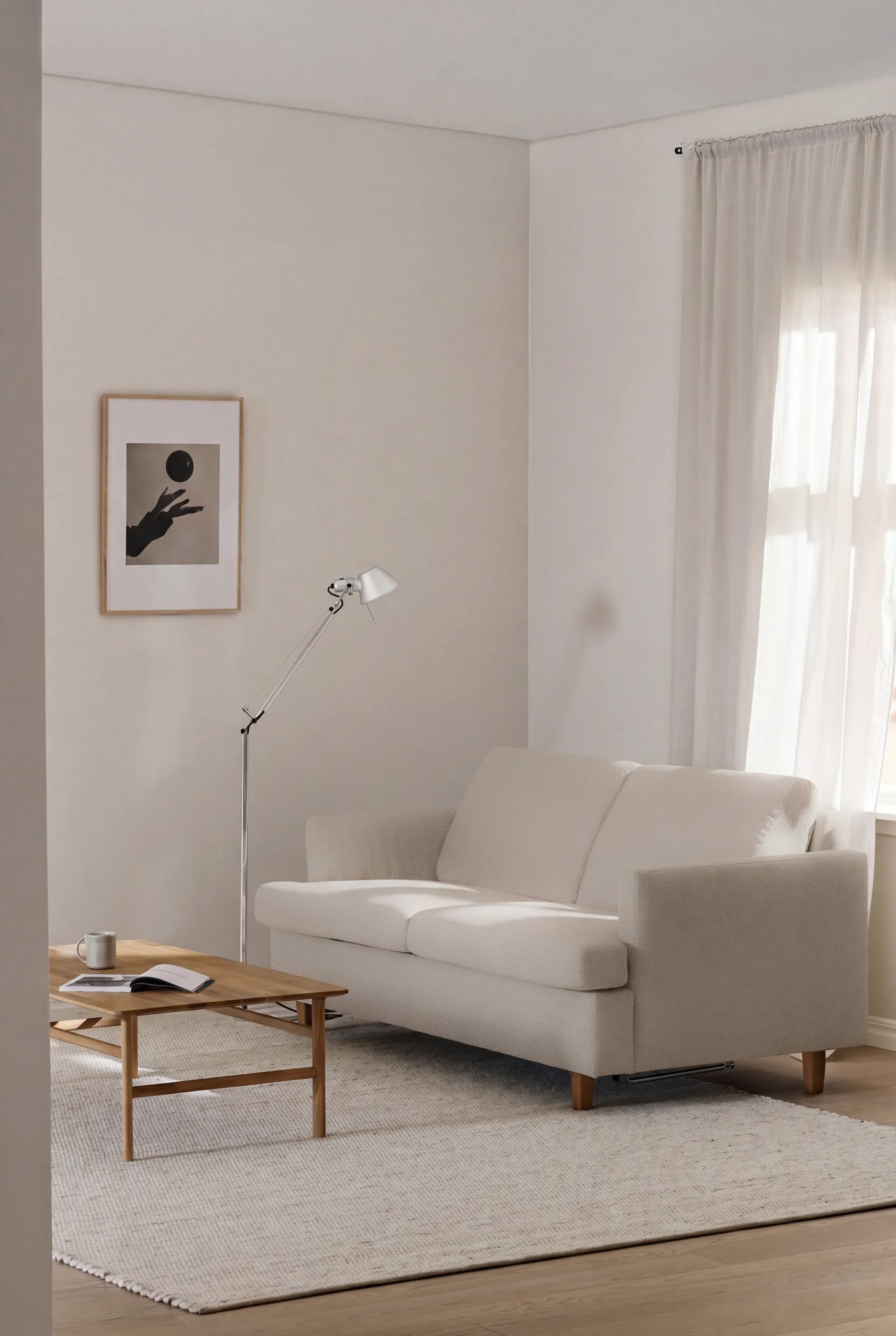 Binga 2,5-sits bäddsoffa, Caleido Beige 9600-mörkbetsad ask 1898