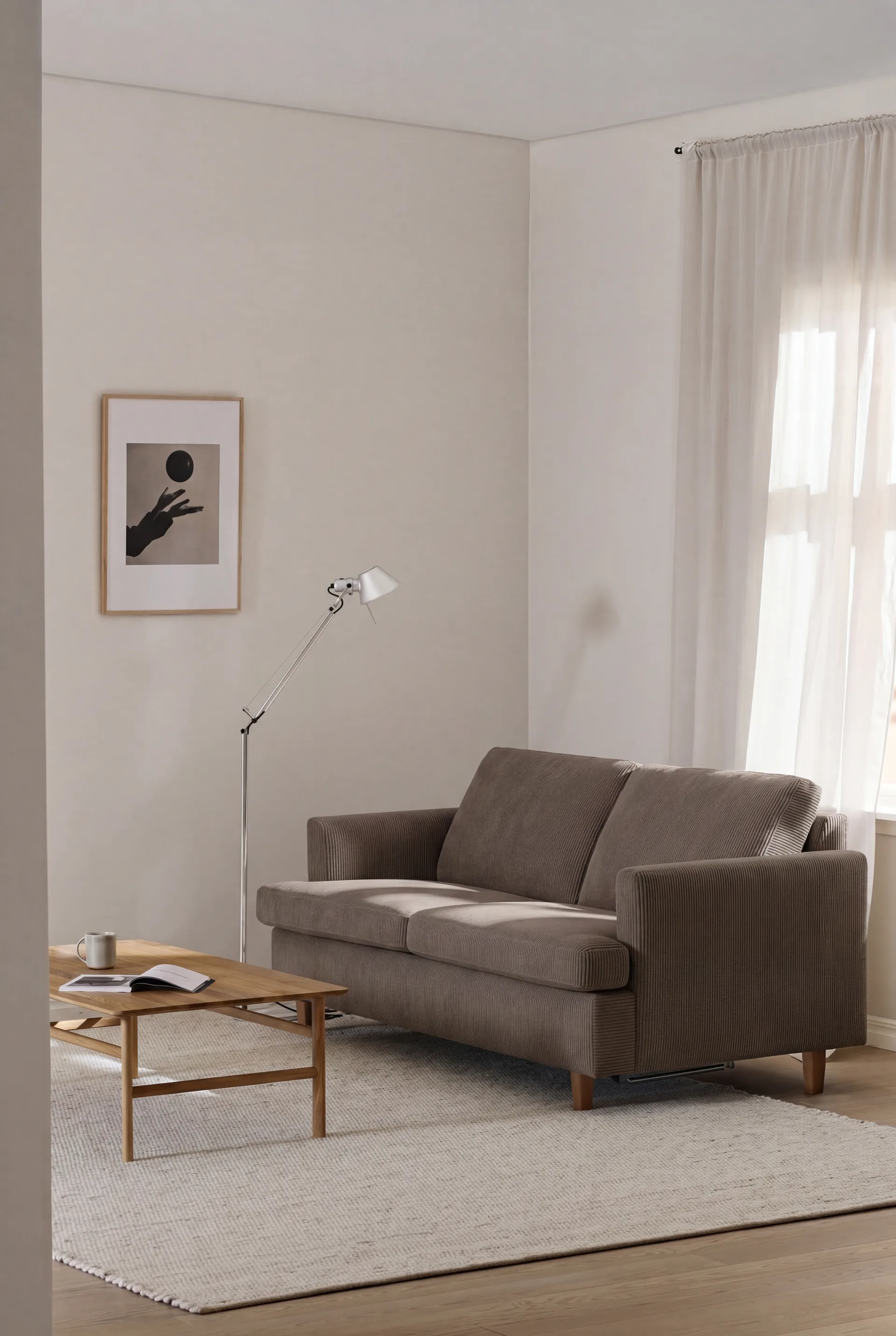 Binga 2,5-sits bäddsoffa, Jump Brown 1955-mörkbetsad ask 1898