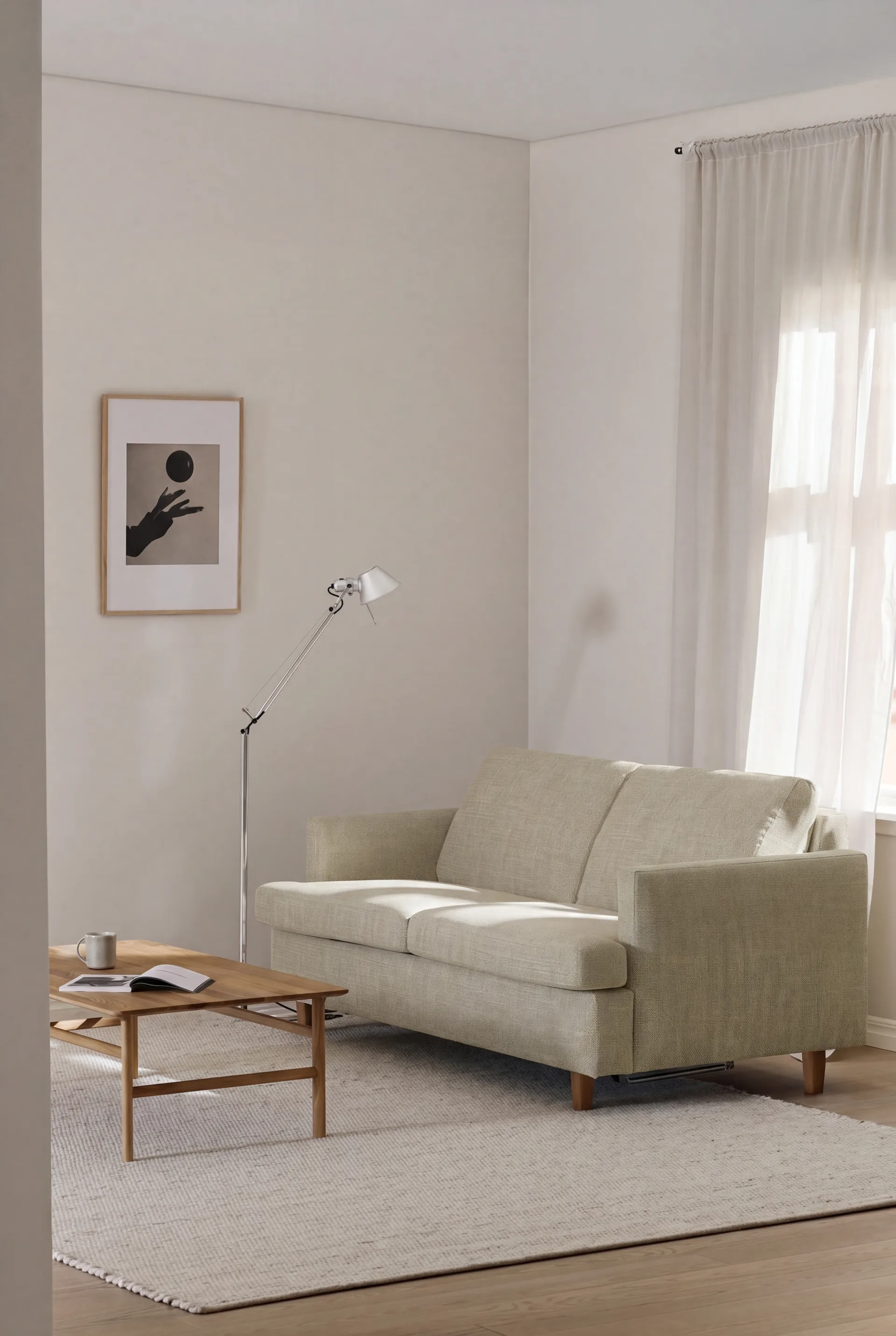 Binga 2,5-sits bäddsoffa, Luiza Beige 3981-mörkbetsad ask 1898