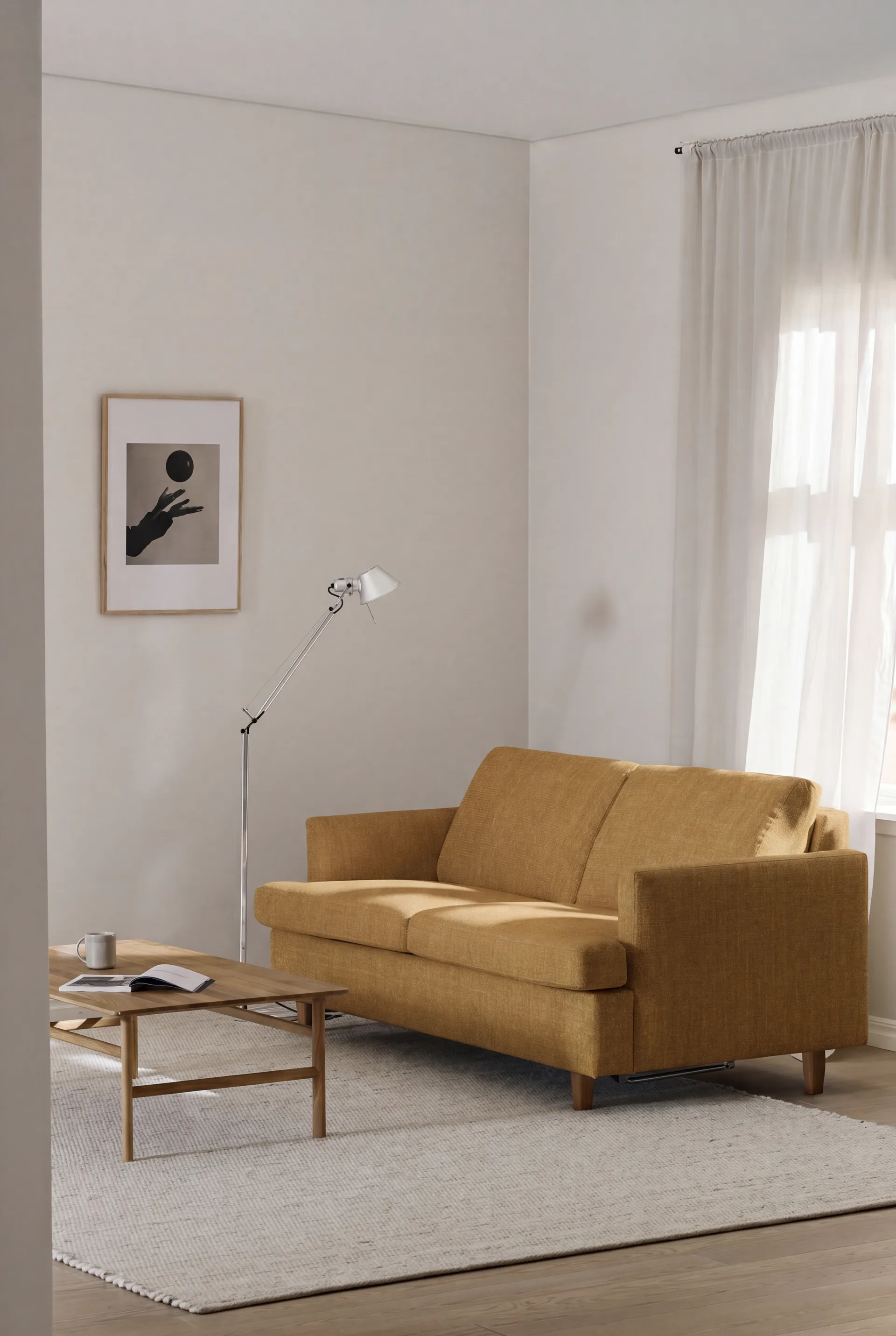 Binga 2,5-sits bäddsoffa, Luiza Mustard 3972-mörkbetsad ask 1898