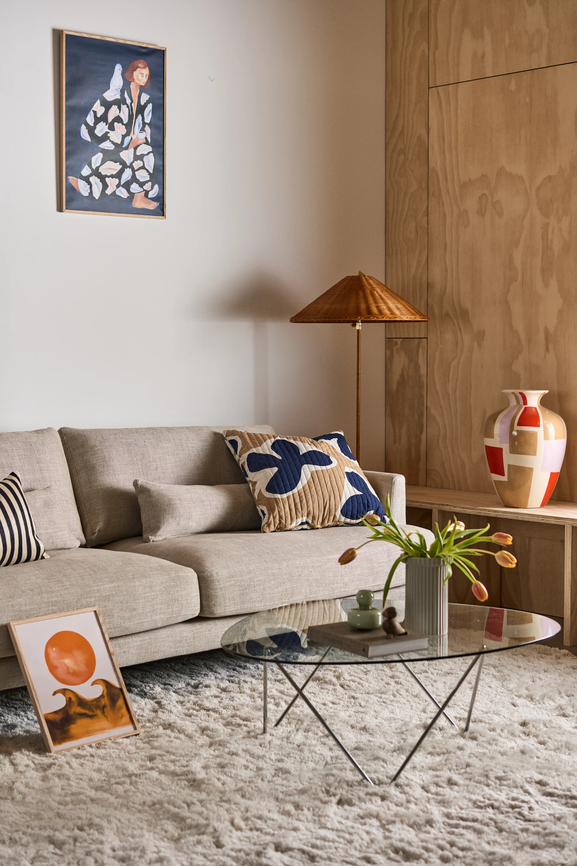 Bredhult soffa, Bern beige 0341-vitoljad ek, 3-sits 1898