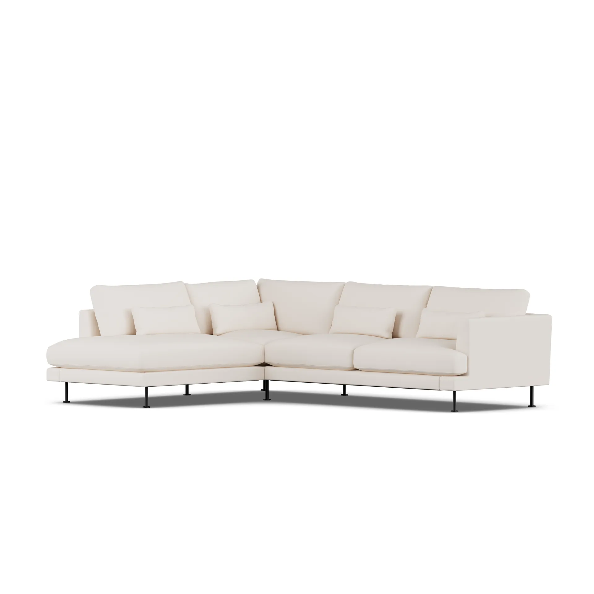 Bredhult soffa, Caleido Beige 9600-svart stål, 3-sits A2 1898