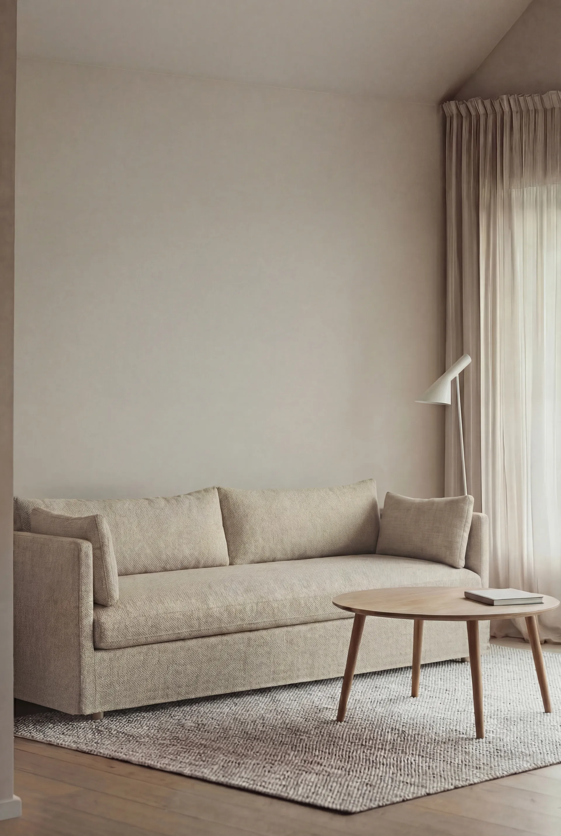 Linnevik soffa, Bern beige 0341-vitoljad ek, 4-sits, med kappa 1898