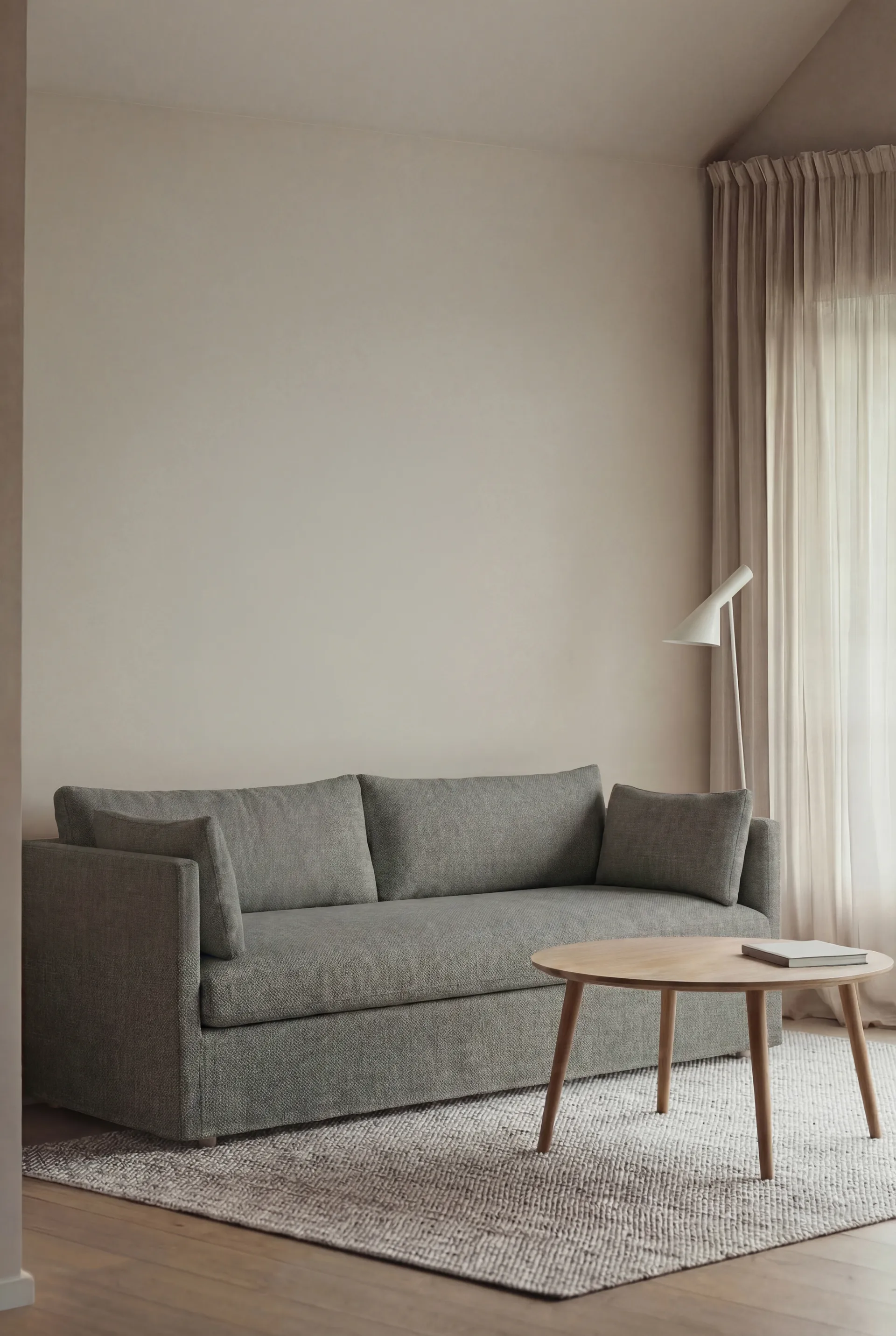 Linnevik soffa, Caleido Grey 1240-vitoljad ek, 3-sits, med kappa 1898