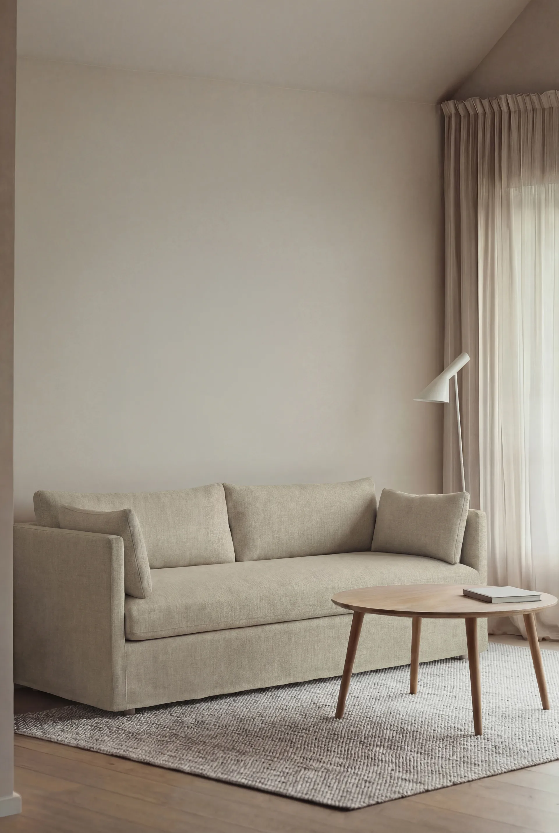 Linnevik soffa, Luiza Beige 3981-vitoljad ek, 3-sits, med kappa 1898