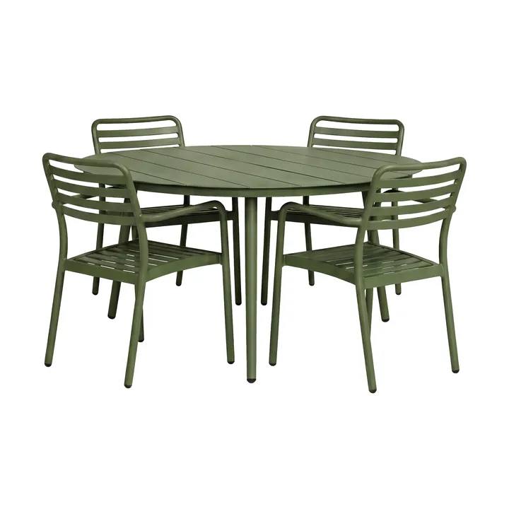 Marsala matbord Ø140 cm + Messina karmstol 4 st, Moss green - 1898