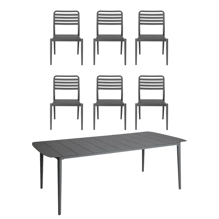 Marsala matbord 208x100 cm + Messina stol 6 st, Anthracite - 1898