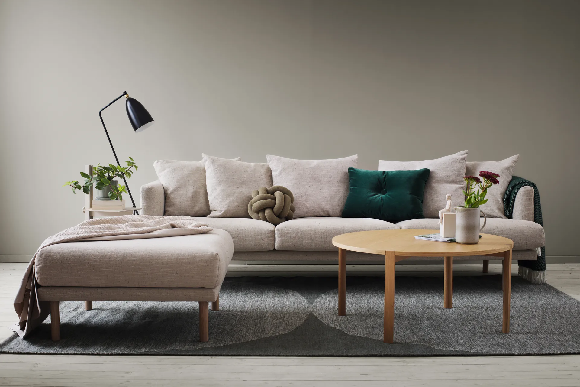 Sjövik fotpall, Bern beige 0341, vitoljad ek 1898