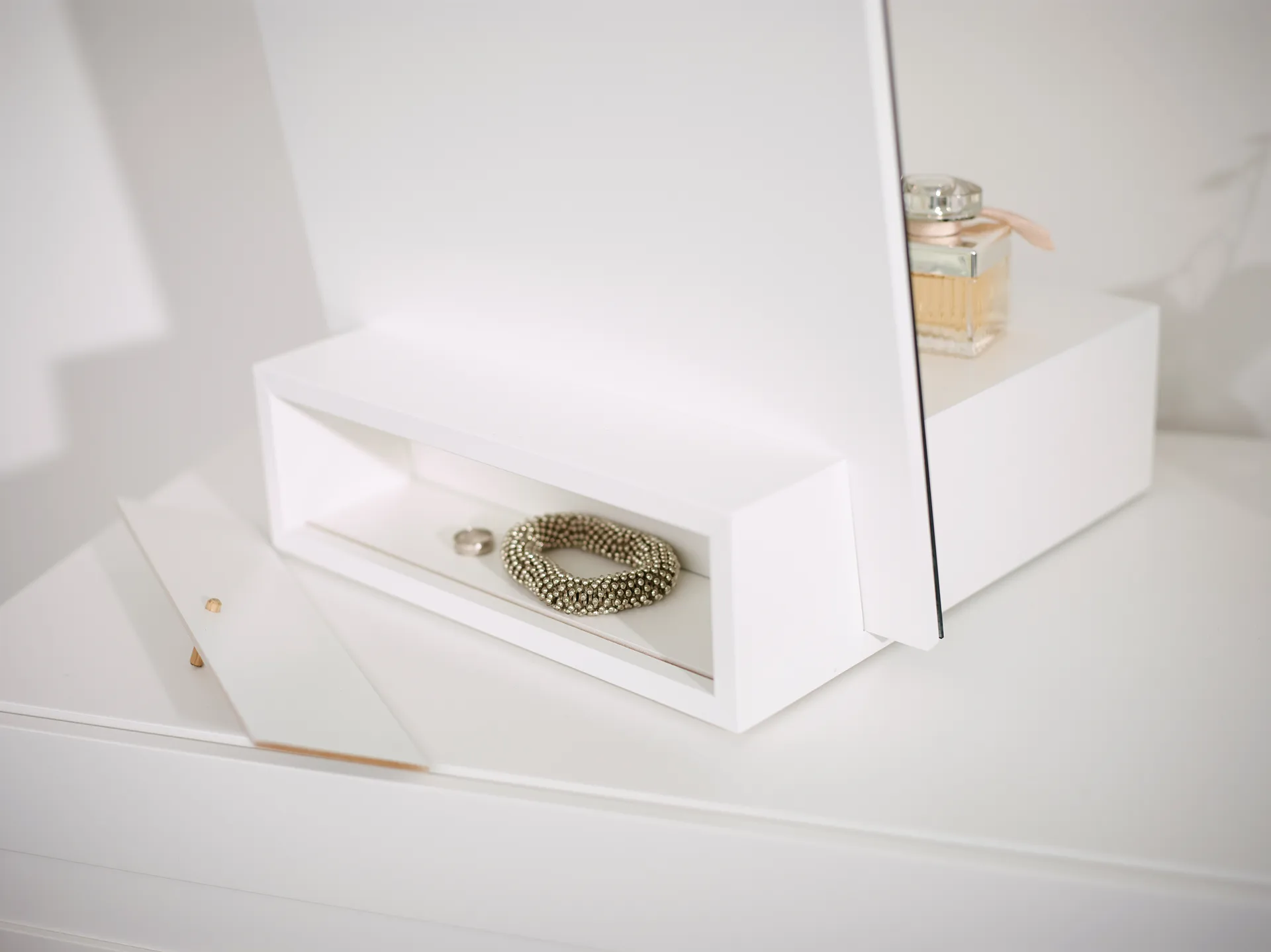 Me bordsspegel med förvaring, Vit, 34x57x30 cm A2