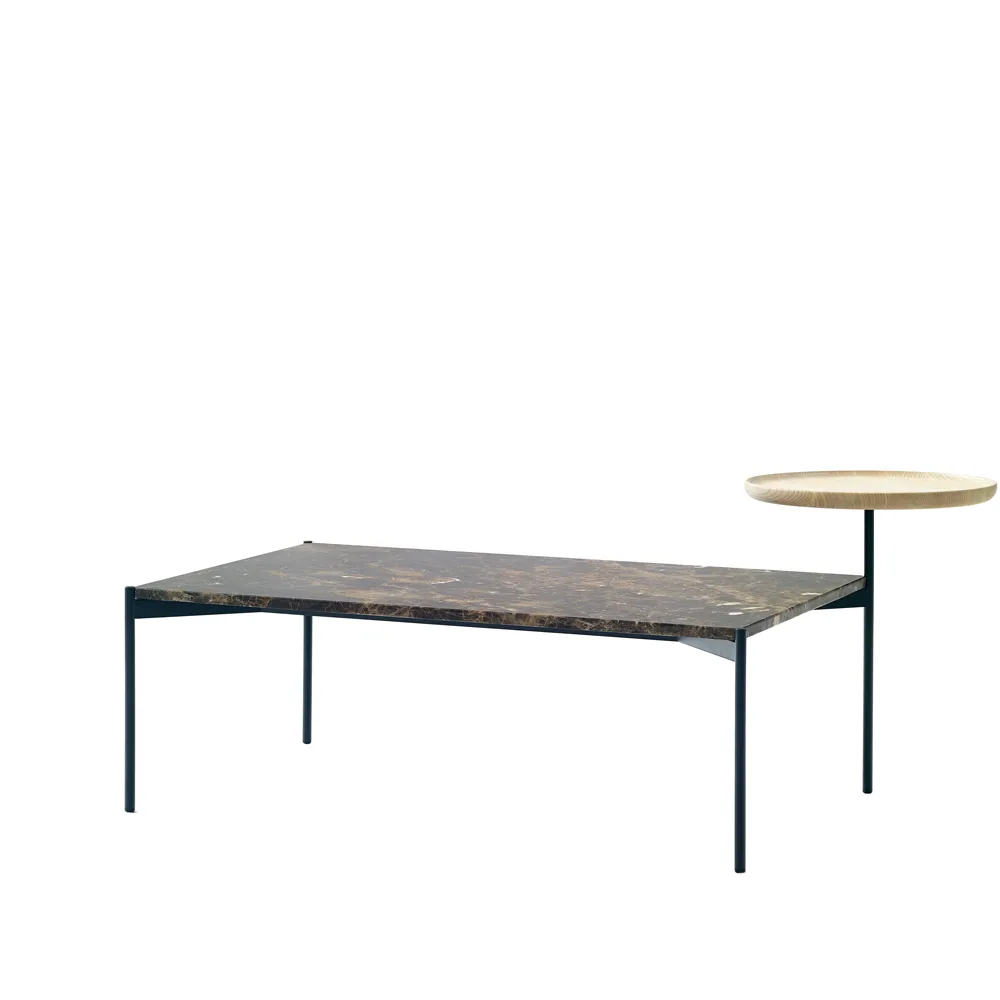 Plateau med bricka soffbord, marmor brun-svart stativ-bricka i ask-60x100 Adea