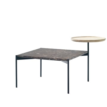 Plateau med bricka soffbord - marmor brun-svart stativ-bricka i ask-60x60 - Adea