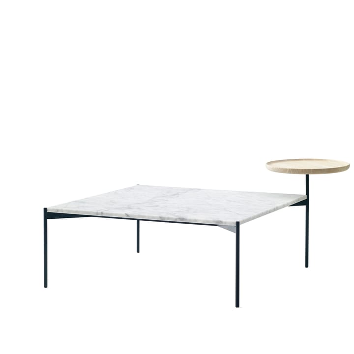 Plateau med bricka soffbord - marmor vit, svart underrede, bricka i ask, 90x90 - Adea
