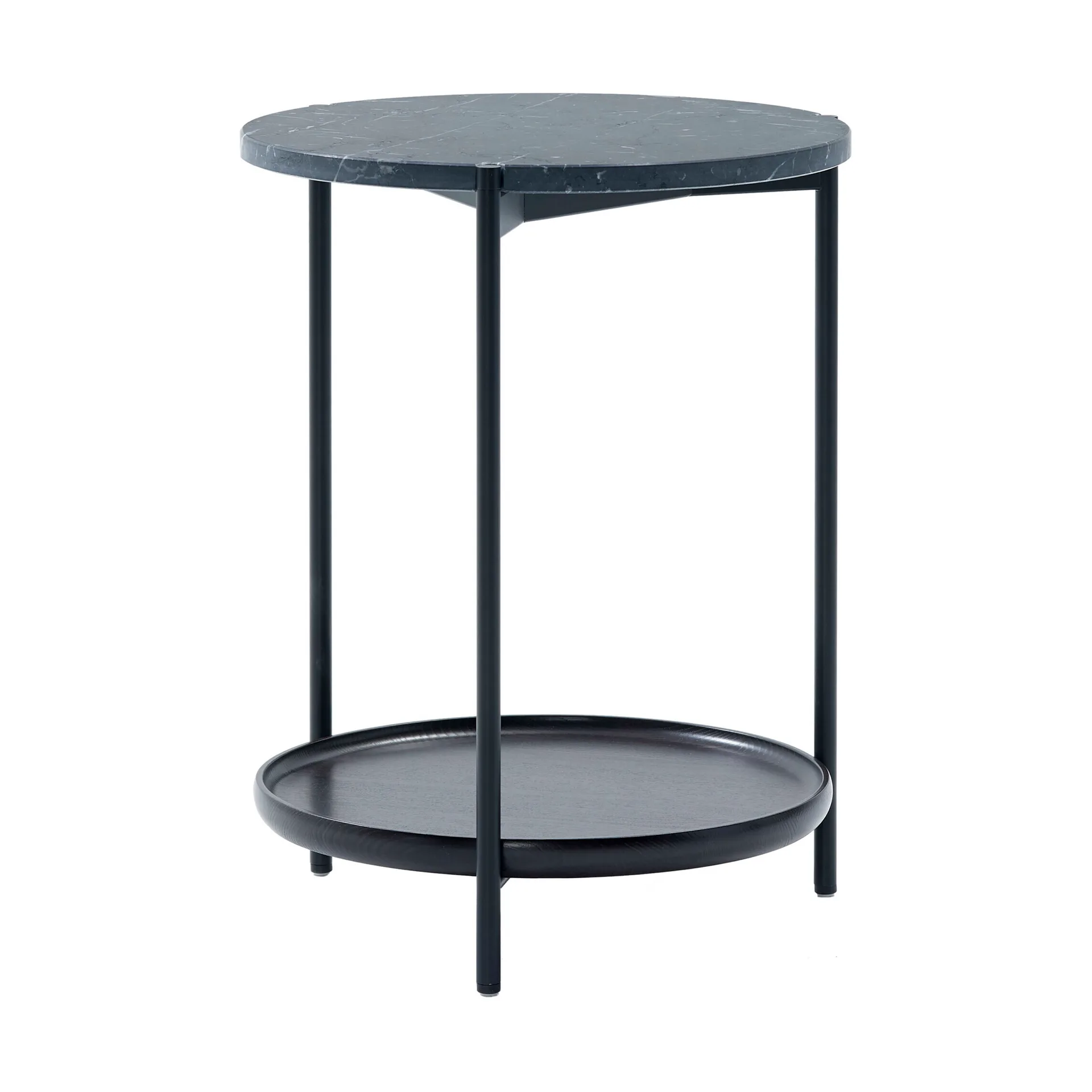 Plateau soffbord Ø42 cm, Marmor svart-svarta ben-H55 Adea