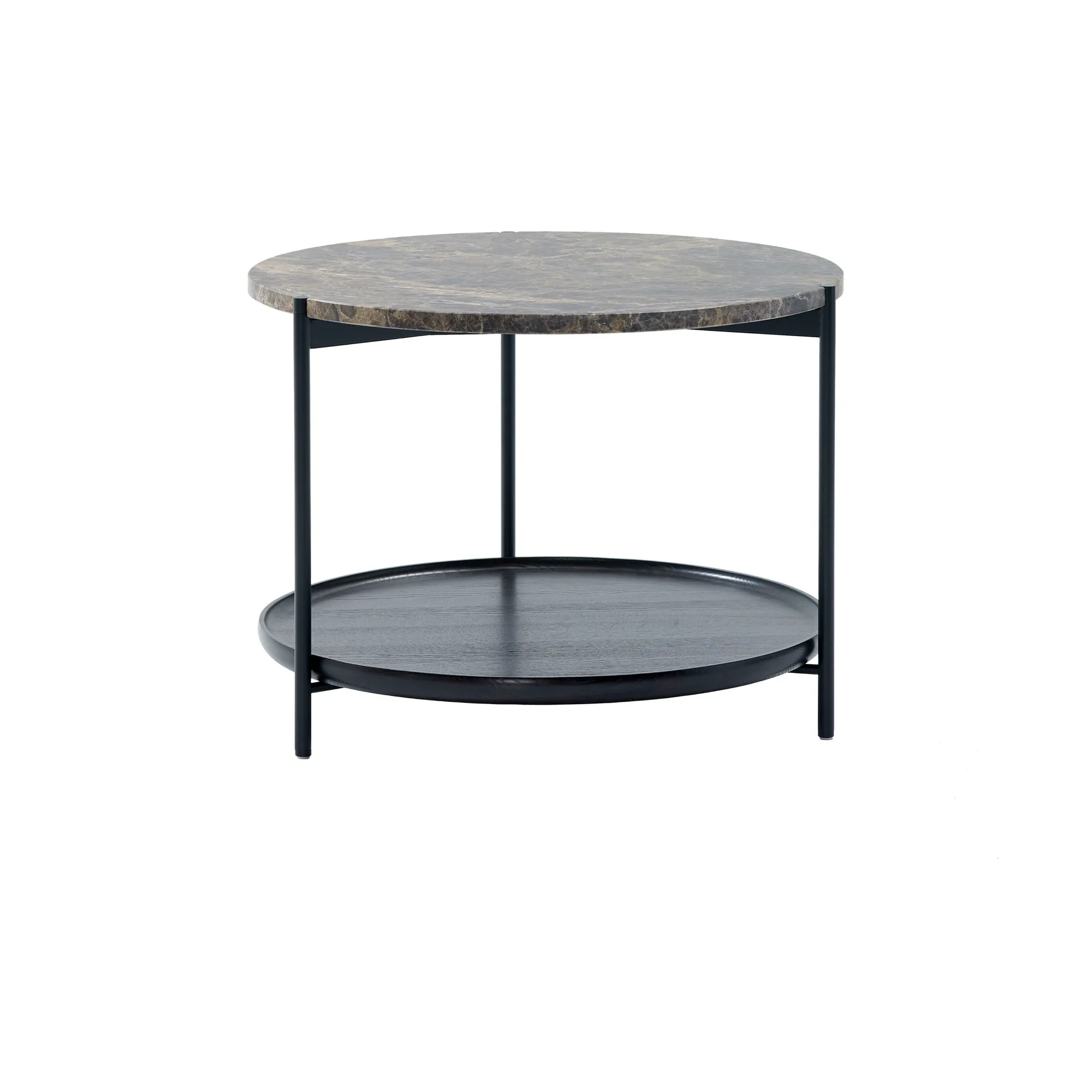 Plateau soffbord Ø60 cm, Marmor brun-svarta ben-H45 Adea