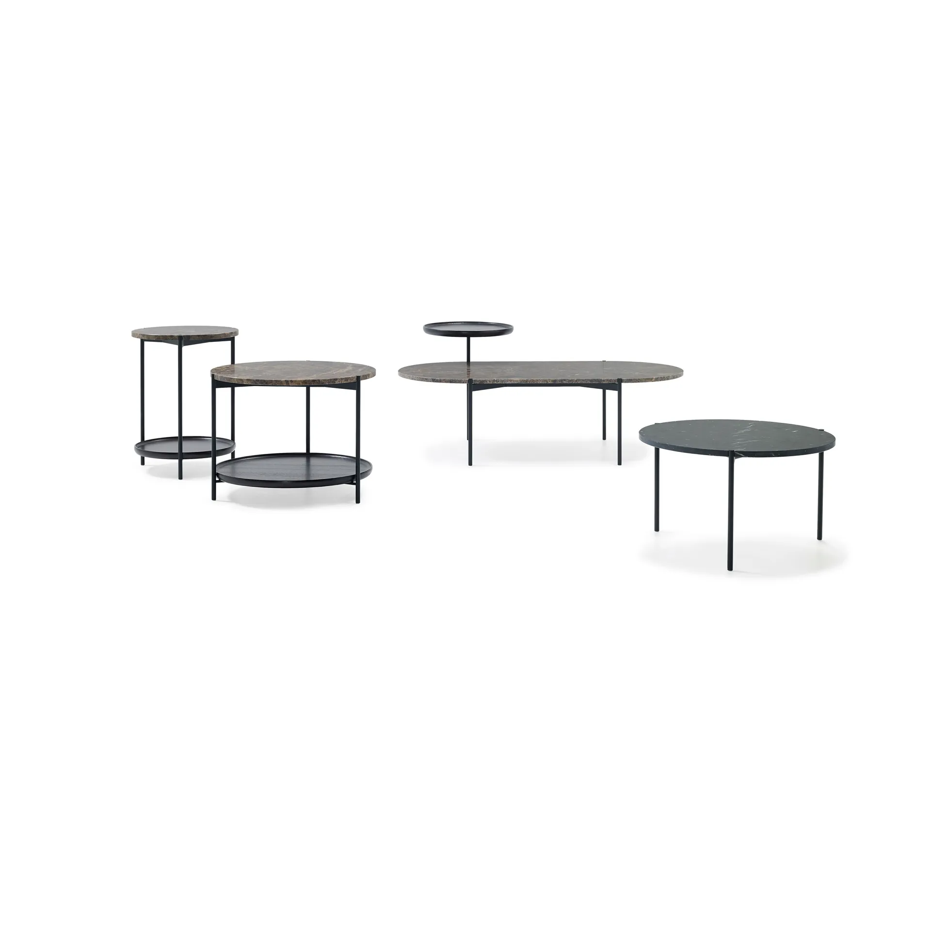 Plateau soffbord Ø60 cm, Marmor svart-svarta ben-H35 Adea