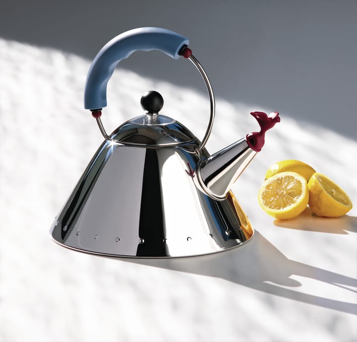 Alessi 9093 vattenkokare, Ljusblå-fågel Alessi