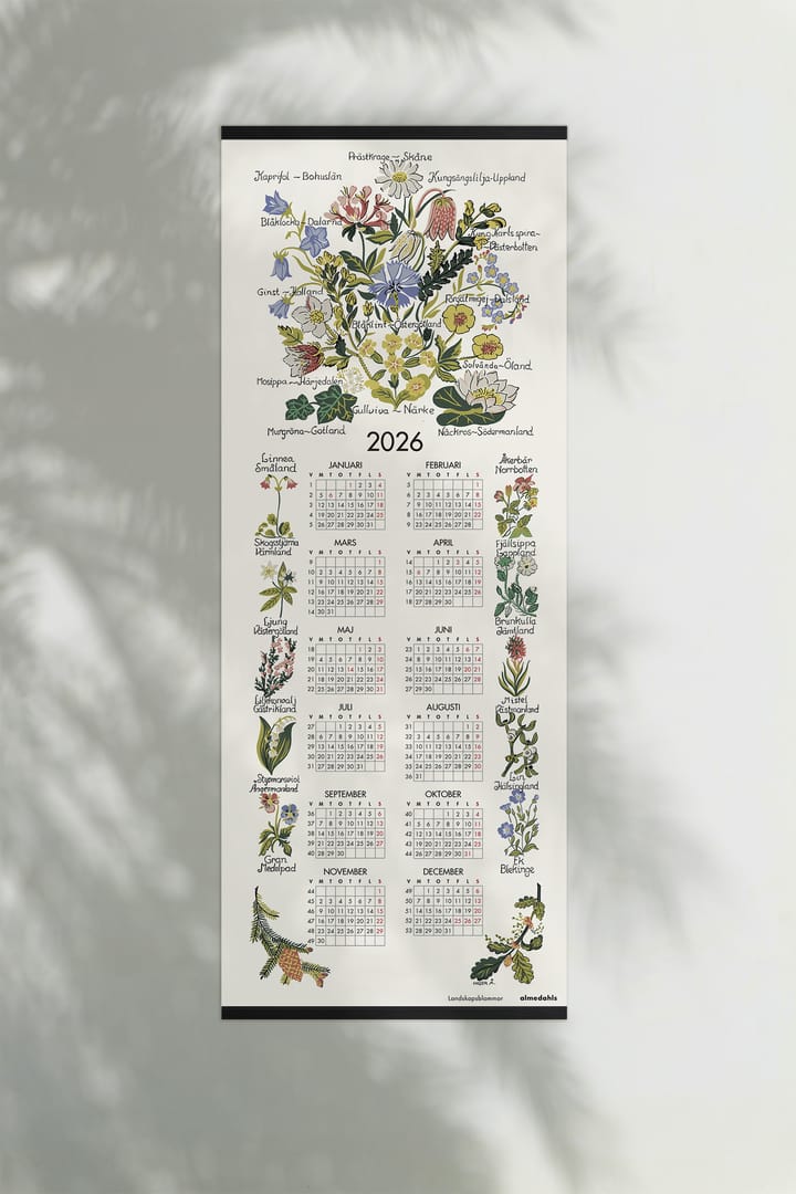 Landskapsblommor kalender 2026, 35x90 cm Almedahls