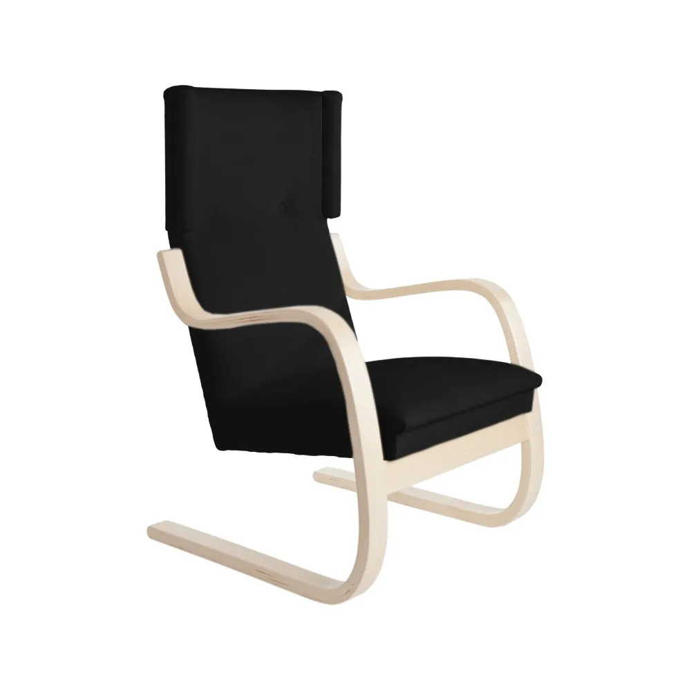 401 fåtölj, Tyg h55 svart-Naturlack björk Artek