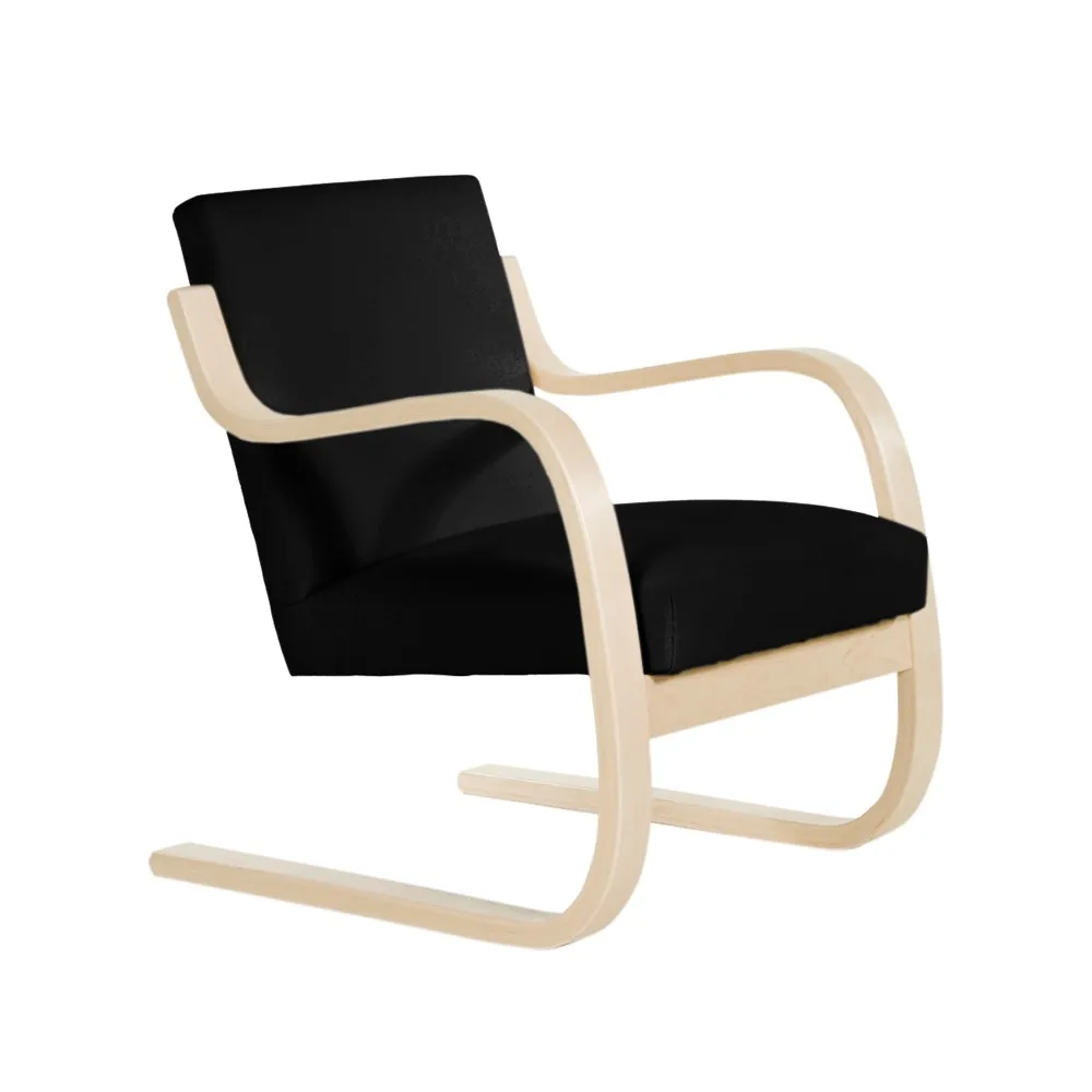 Artek 402 fåtölj Tyg h55 svart-Naturlack björk | Skandinavisk Design | Fåtöljer & Fotpallar | Svart