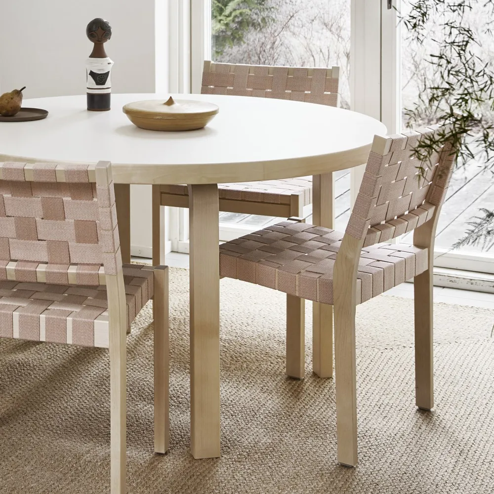 611 stol linnegjord, Vit-Natur-Naturlackad björk Artek