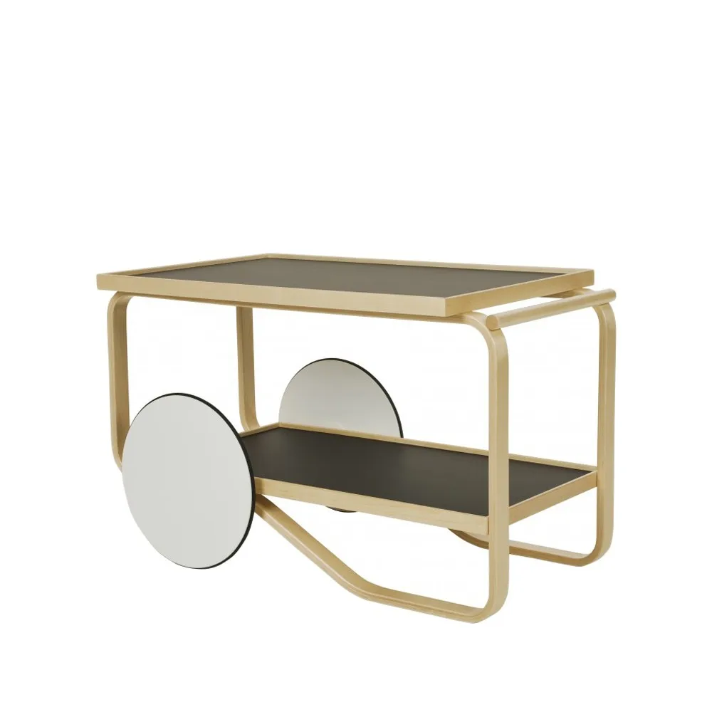 Artek 901 serveringsvagn Svart linoleum-Björkstativ