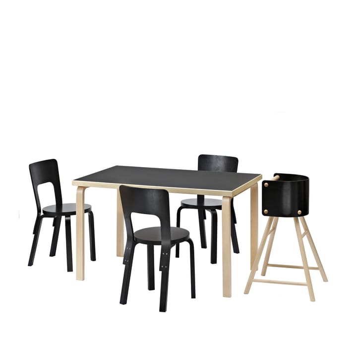 Aalto 81B matbord, Svart linoleum-Björkben Artek