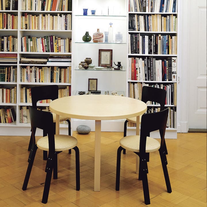 Aalto 90A matbord runt, Svart linoleum-Björkben Artek