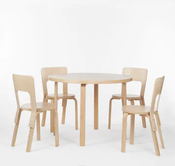 Aalto 90A matbord runt - Svart linoleum-Björkben - Artek