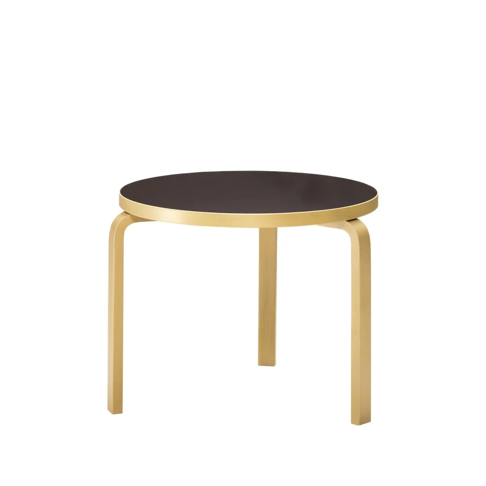 Artek Aalto 90B matbord runt Svart linoleum-Björkben