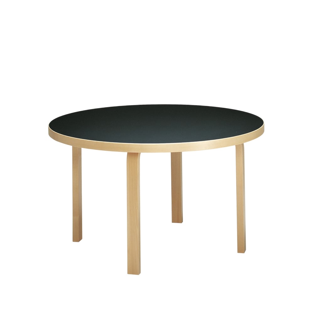 Artek Aalto 91 matbord runt Svart linoleum-Björkben