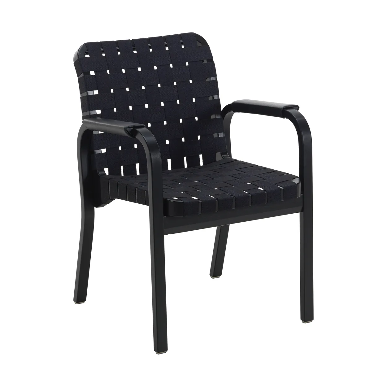 Artek Armchair 45 fåtölj lackerad björk Webbing black/blue
