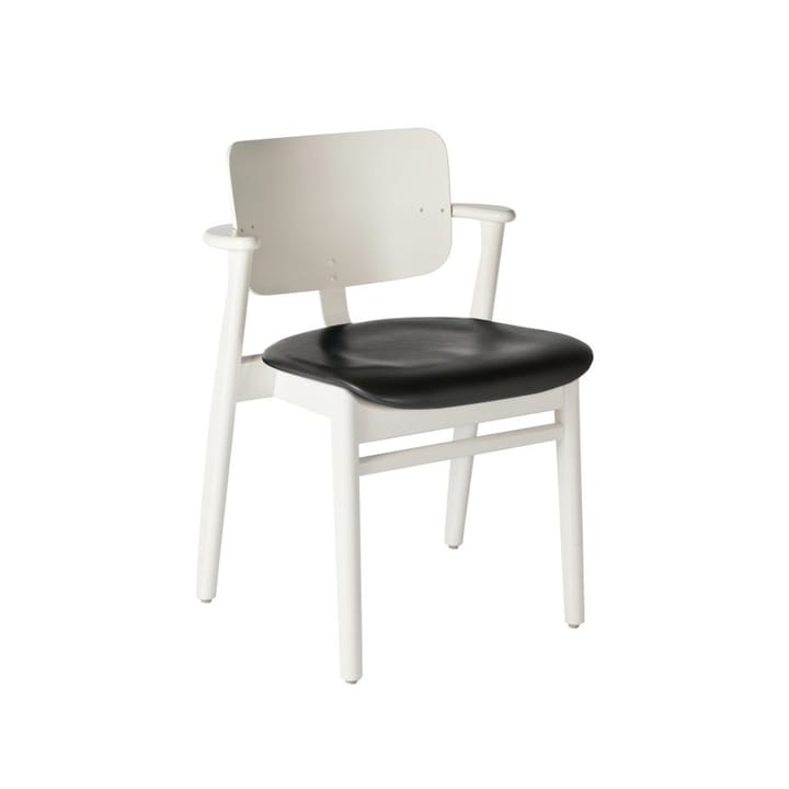 Domus stol - läder prestige svart, vitt stativ - Artek