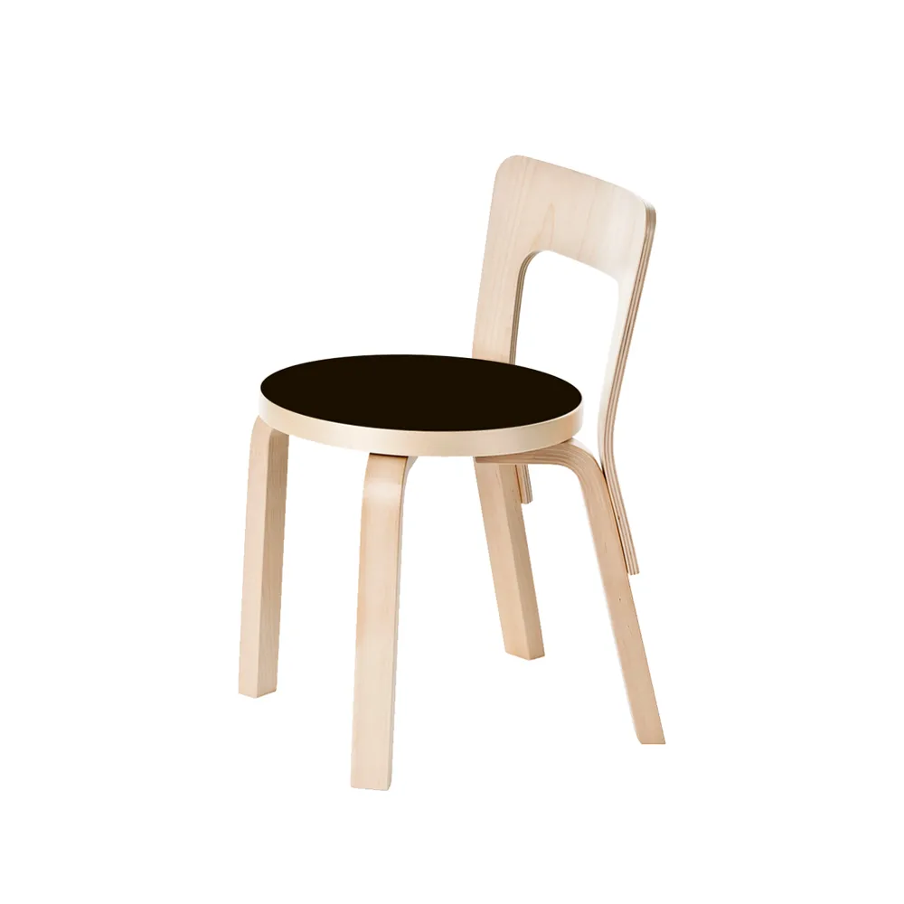 Artek N65 barnstol Svart linoleum-Björk | Skandinavisk Design | Stolar | Svart