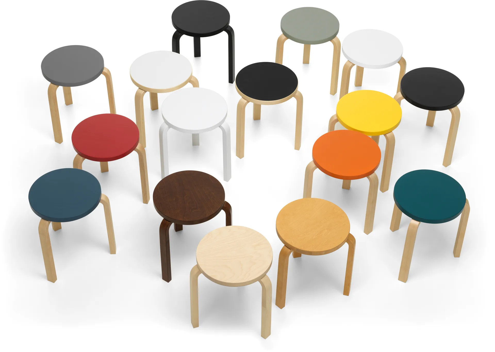 Stool 60 pall 3 st ben, Grön-Björk Artek