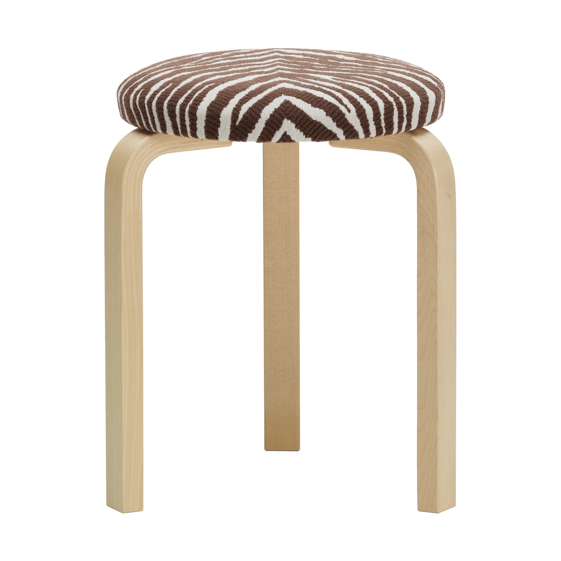 Stool 60 pall 3 st ben, Klarlackerad björk-tyg Zebra brun Artek
