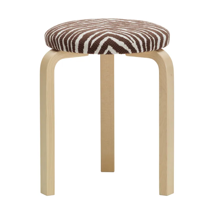 Stool 60 pall 3 st ben - Klarlackerad björk-tyg Zebra brun - Artek