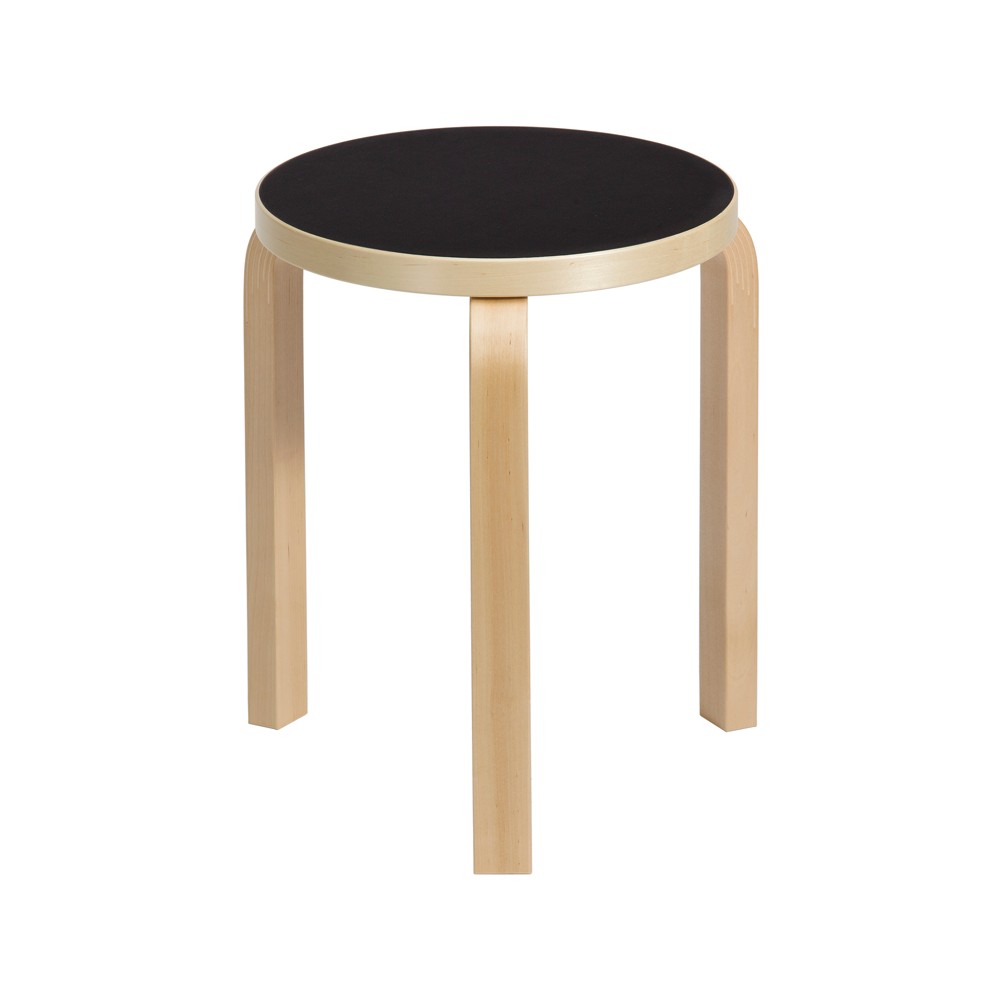 Artek Stool 60 pall 3 st ben Svart linoleum-Björk | Skandinavisk Design | Pallar | Svart