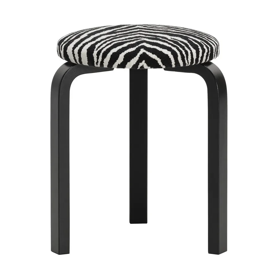 Stool 60 pall 3 st ben, Svartlackerad björk-tyg Zebra svart Artek