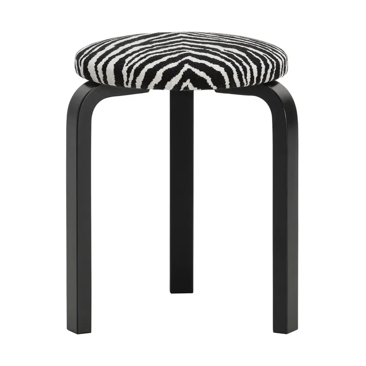 Stool 60 pall 3 st ben - Svartlackerad björk-tyg Zebra svart - Artek