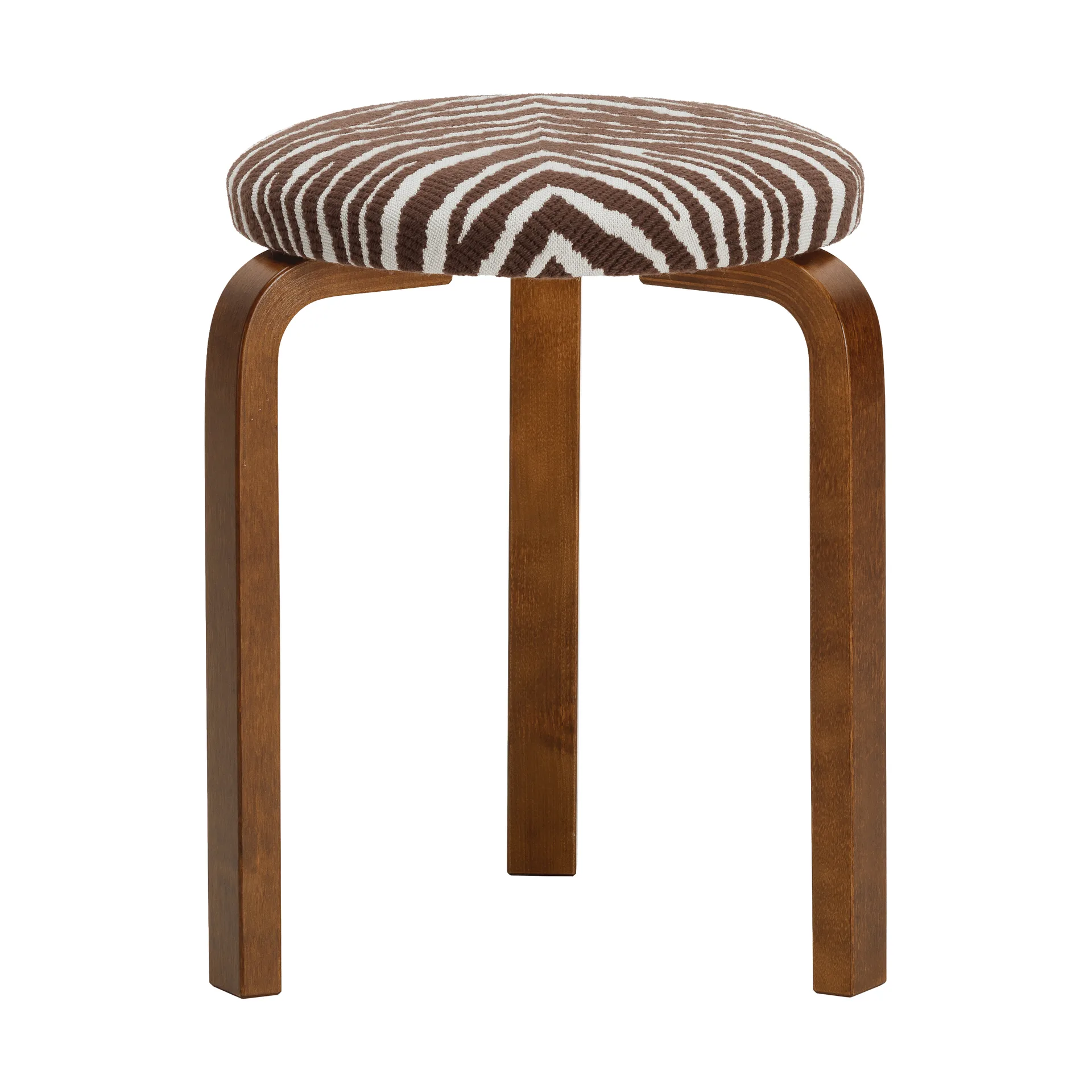 Stool 60 pall 3 st ben, Valnötsbetsad björk-tyg Zebra brun Artek