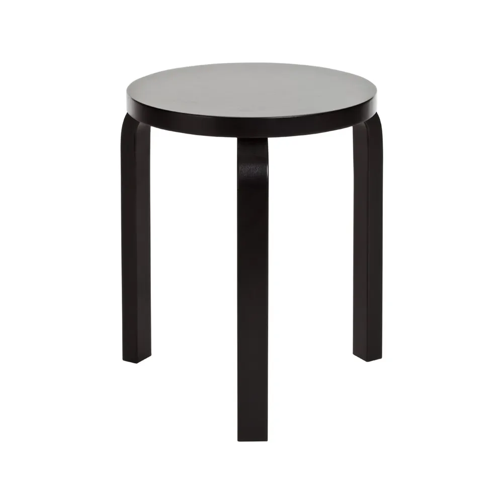Stool 60 rund pall 3 st ben, Svart lack, Ø38x44 cm Artek