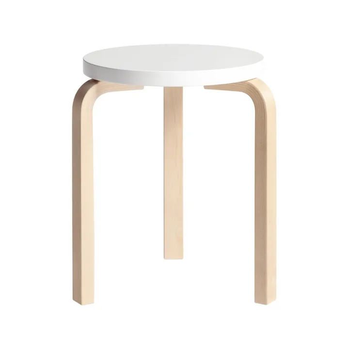 Stool 60 rund pall 3 st ben - Vit-Björk, Ø38x44 cm - Artek