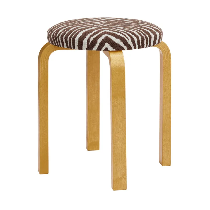 Stool E60 pall 4 st ben - Honungsbetsad björk-tyg Zebra brun - Artek