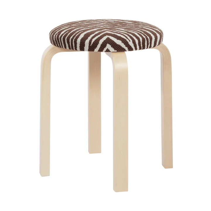 Stool E60 pall 4 st ben - Klarlackerad björk-tyg Zebra brun - Artek
