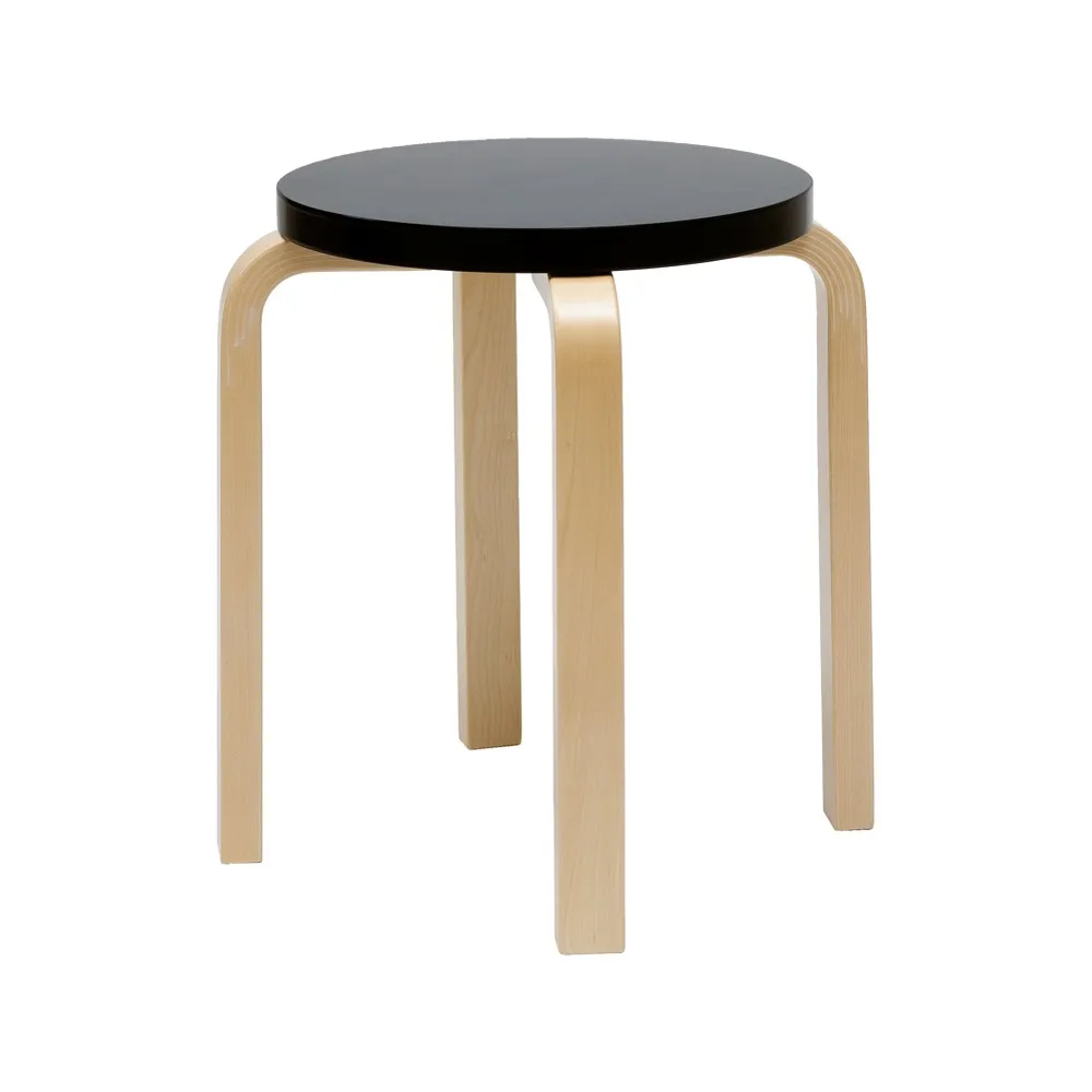 Stool E60 pall 4 st ben, Naturlackerad björk-Svart lack Artek