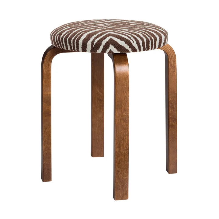 Stool E60 pall 4 st ben - Valnötsbetsad björk-tyg Zebra brun - Artek